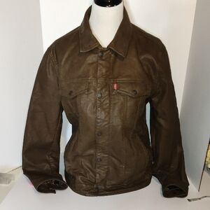 Levi's Mens Vegan Leather Brown Motorcycle Trucker Jacketsize Large